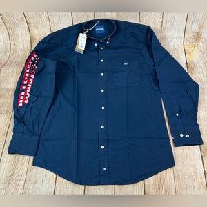 NWT Men Resistol Team Western Navy Blue USA Long Sleeve Button Rodeo Shirt Small